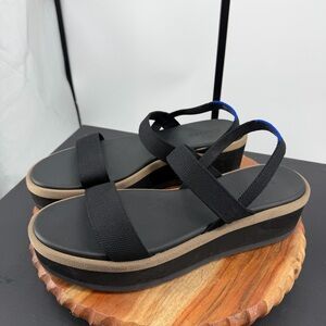 Rothy's Black and Tan Platform Sandals
